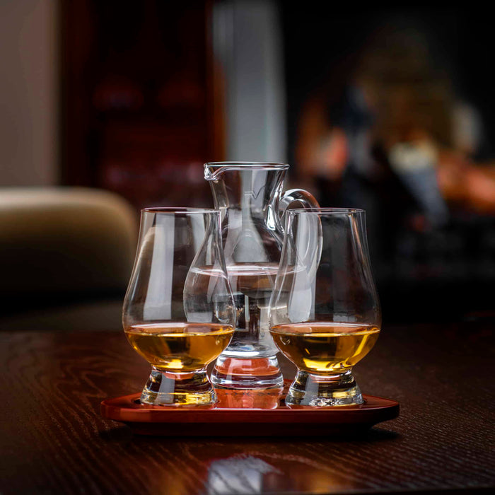 Glencairn - Flight Tray + 2x Glencairn Whisky Glass + Water Jug (Set)