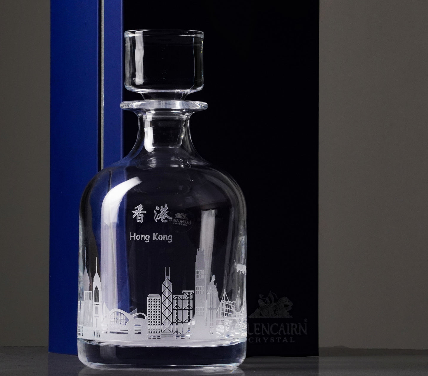 Glencairn - Iona Crystal Decanter, Engraved Hong Kong Skyline, with Pres. Box