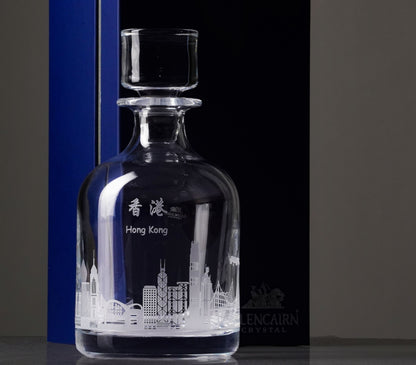 Glencairn - Iona Crystal Decanter, Engraved Hong Kong Skyline, with Pres. Box
