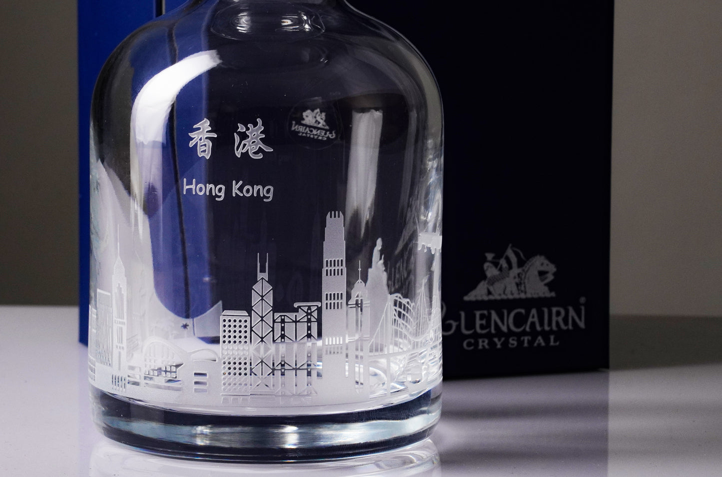 Glencairn - Iona Crystal Decanter, Engraved Hong Kong Skyline, with Pres. Box