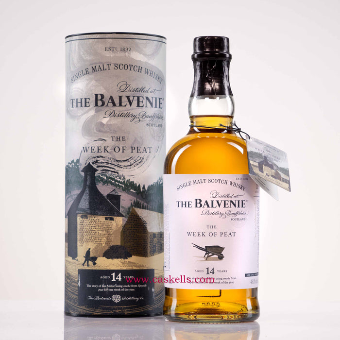 Balvenie - Stories Series "The Week of Peat" 14y, 48.3% + 2x Mini whisky glass on Wood