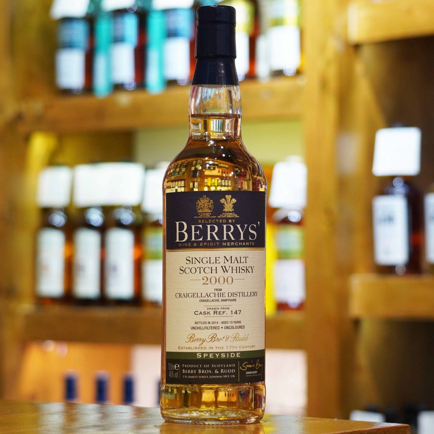 Bottle of Berry's Single Malt Scotch Whisky from Craigellachie Distillery distilled in 2000, aged 13 years