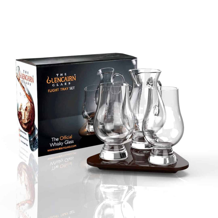 Glencairn - Flight Tray + 2x Glencairn Whisky Glass + Water Jug (Set)